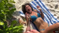 Katty West - Pissed on girl on a public beach